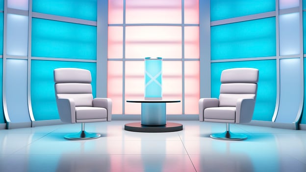 The Future of Game Shows. A Simple, Modern Setting with Two Chairs and a Whole Lot of Fun. AI Generative photo