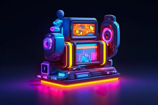 Modern and Futuristic Neon Digital Gaming Chest in Cartoon Pixar 3D Blender Style. AI Generative photo