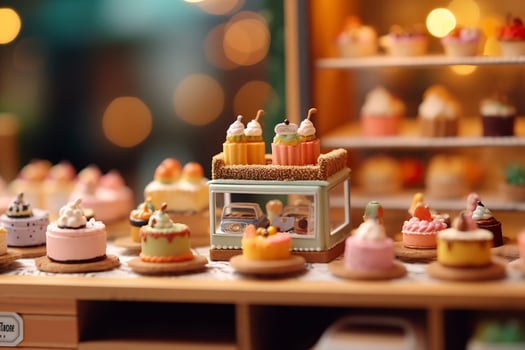 A Taste of Sweetness. A Pop Mart Blindbox Cake Shop with a Clean Background. AI Generative photo