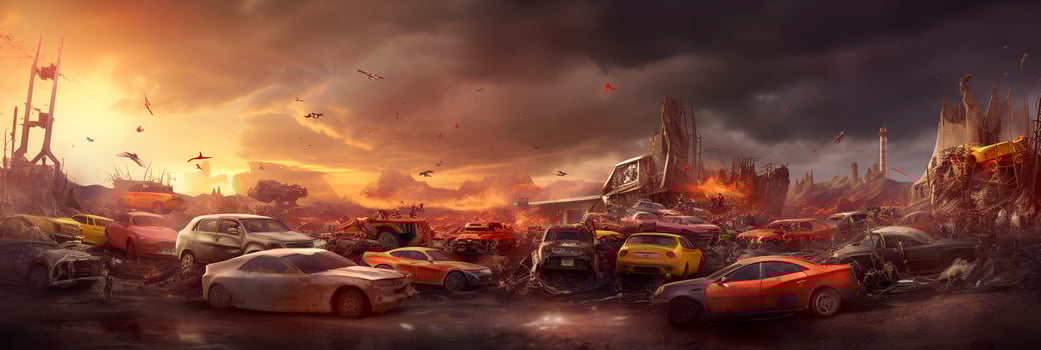 cars World collapse, doomsday scene, digital painting, digital illustration. AI Generative photo