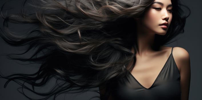 Beautiful woman with long black hair photo