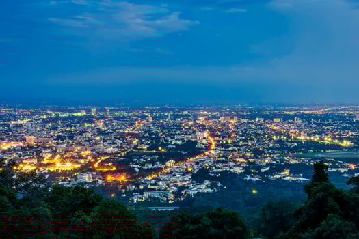 View cityscape over the city center of Chiang mai,Thailand at twilight night. photo