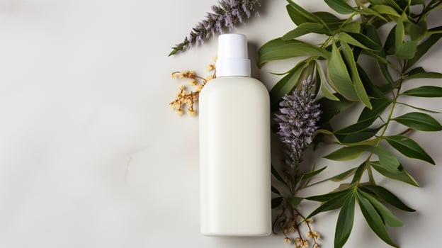 skin care product bottle, shampoo, lotion, with neural background AI Generative photo