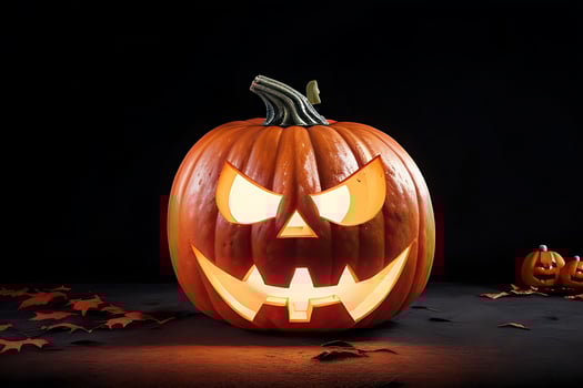 Scary ghost pumpkin with Halloween dark background photo