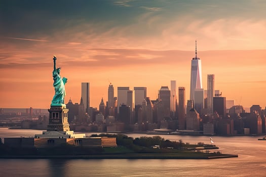 The Statue of Liberty and the skyline of New York City  ,Generative AI photo