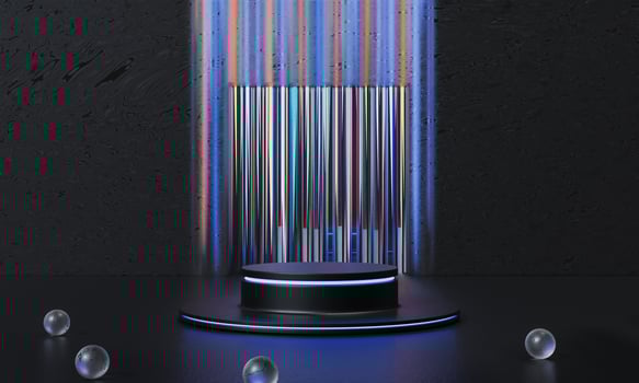 Black podium and black background stand or podium advertising display light emission. 3D rendering. photo
