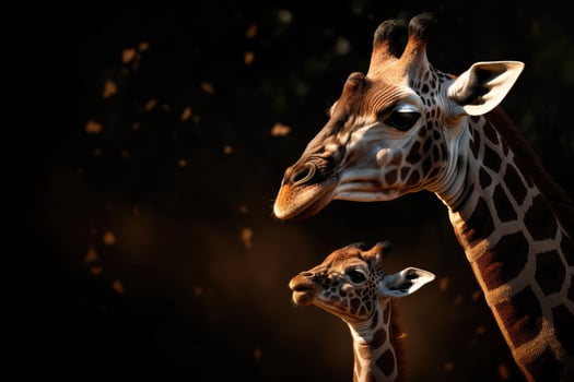 Mom and baby giraffe face photo