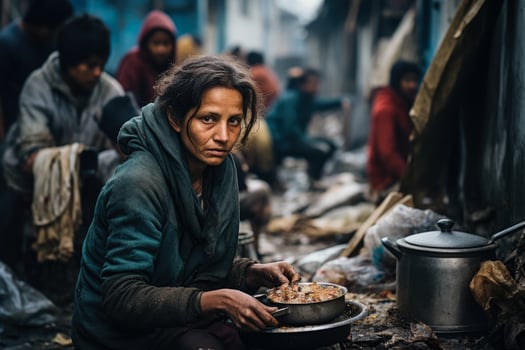 Hungry woman on the slum district photo