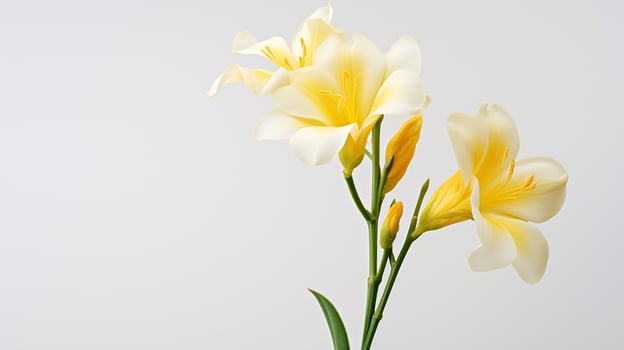 Photo of beautiful Freesia flower isolated on white background. Generative AI