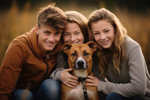 Happy family with dog photo