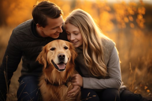 Happy family with dog photo