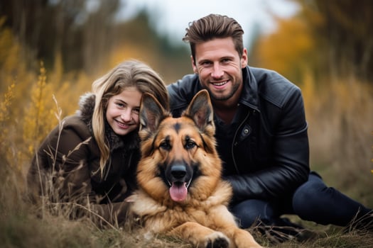 Happy family with dog photo