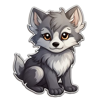 Cute Chibi Style Sticker Design of a Gray Wolf AI Generated photo