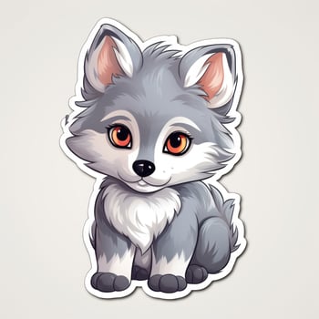 Cute Chibi Style Gray Wolf Sprint Sticker Design AI Generated photo