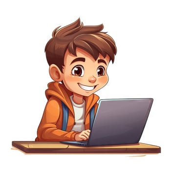 Young child using laptop in a minimalistic flat design AI Generated photo