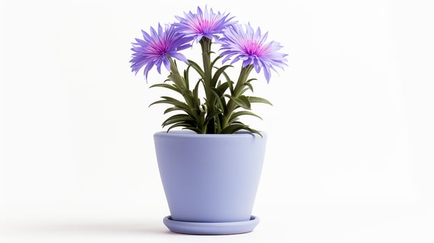 Photo of Cornflower in pot isolated on white background