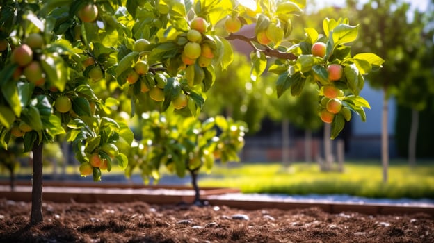 dwarf columnar green apple trees in the garden generative ai photo