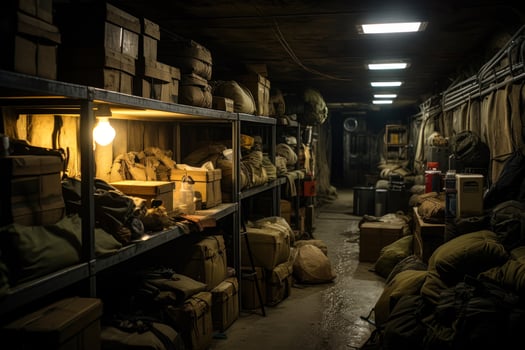 military warehouse in the basement generative ai photo