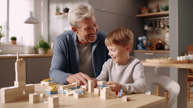 Child plays with blocks photo