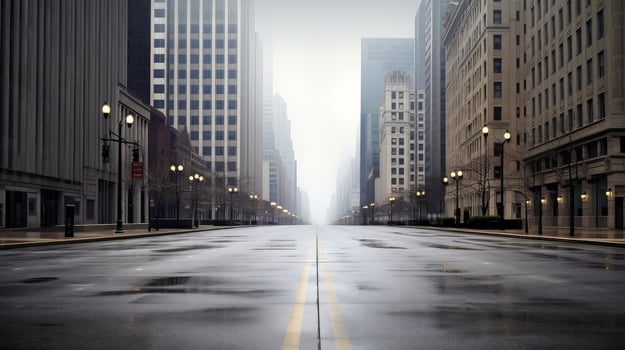 Classical architecture and urban roads, empty road in the city, Generative AI illustration photo