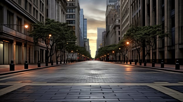 Classical architecture and urban roads, empty road in the city, Generative AI illustration photo