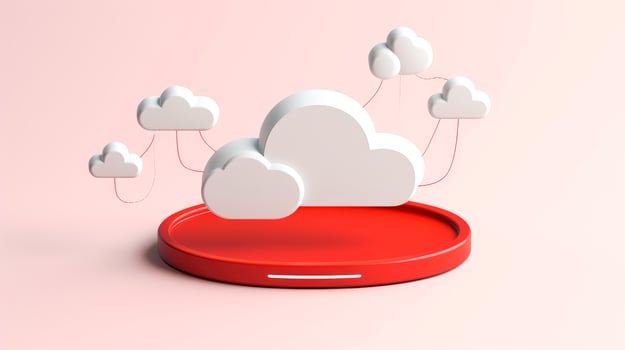 3D red white cloud icon minimal style, cloud computing online service, digital technology security concept, Generative AI illustration photo