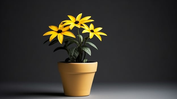 Photo of Rudbeckia flower in pot isolated on white background. Generative AI