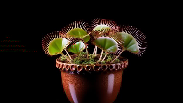 Photo of Venus Flytrap flower in pot isolated on white background. Generative AI