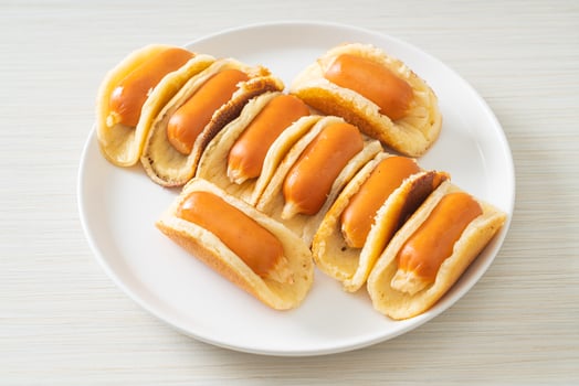 flat pancake roll with sausage photo