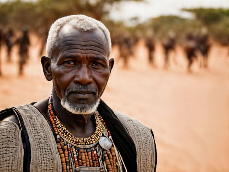 photo of african old people tribal warriors with armor, generative AI