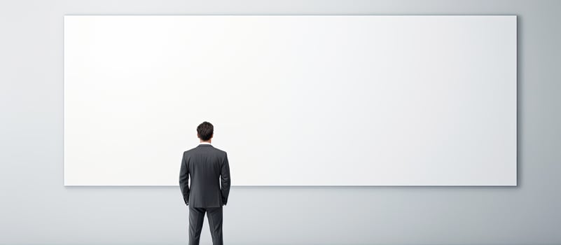 A sophisticated professional observing a vast blank space photo
