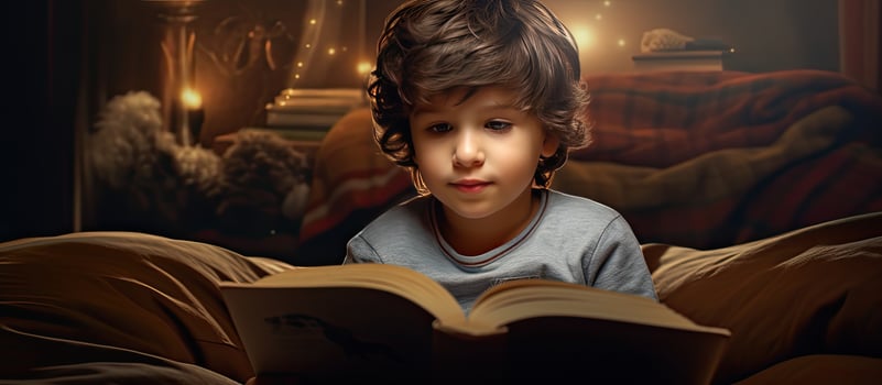 Boy reading blank space photo
