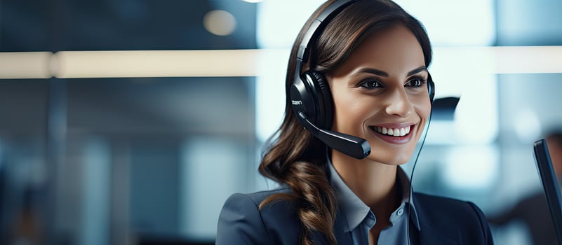 Selective focus captures a self assured businesswoman on the phone at her desk photo