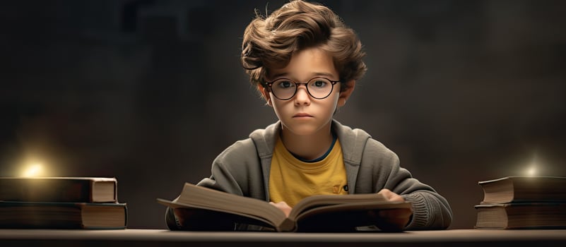 Boy reading blank space photo