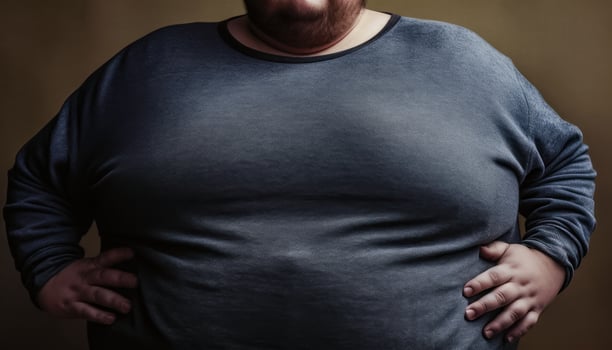 Obese Man with Distended Stomach - Generative AI photo