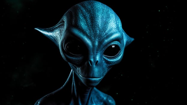 a blue alien with a black background photo