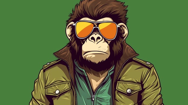 a cartoon image of a monkey wearing a green jacket photo