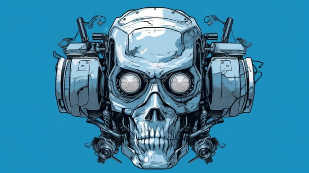 a drawing of a robot head with a blue background photo