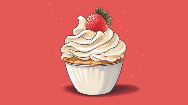 a drawing of whipped cream with a strawberry photo
