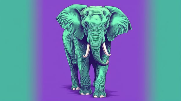 a green poster of an elephant with a purple shirt photo
