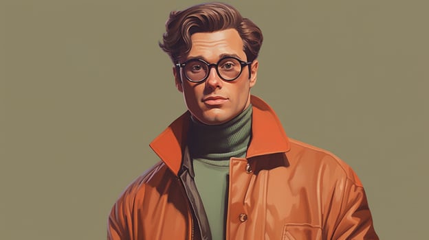 a man with glasses and a brown jacket photo