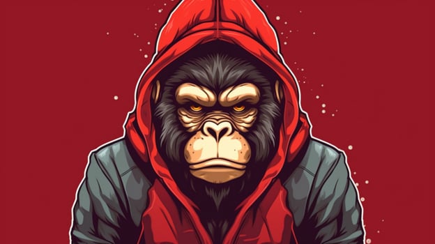 a monkey in a hoodie and hoodie with a logo on it photo