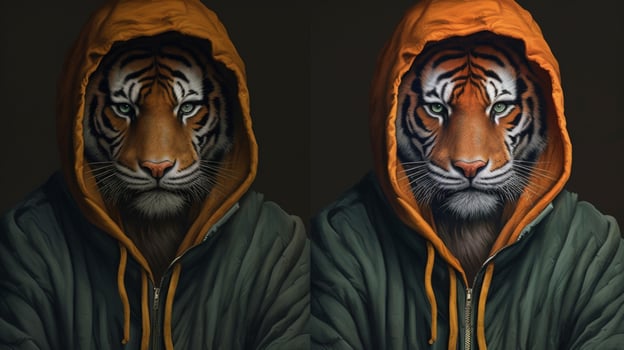 a tiger with a hoodie and a hoodie photo