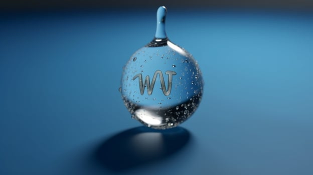a water droplet with the word water on it photo