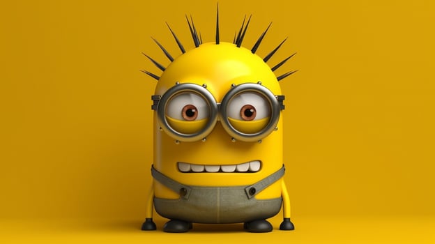 a yellow minions head with a head wearing a yello photo