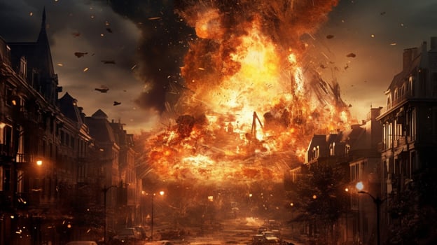city burn explosion town photo