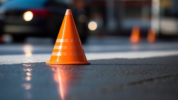 closeup of traffic cone with its reflective strip photo