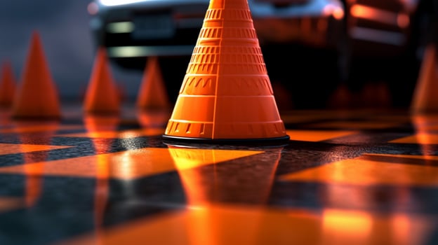 closeup of traffic cone with its reflective strip photo
