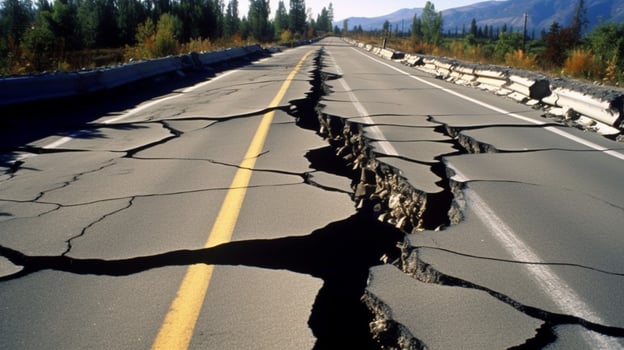 cracks road after earthquake damage photo