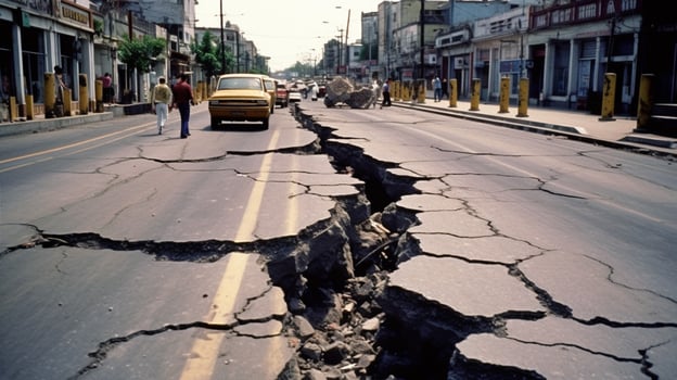 cracks street road after earthquake photo
